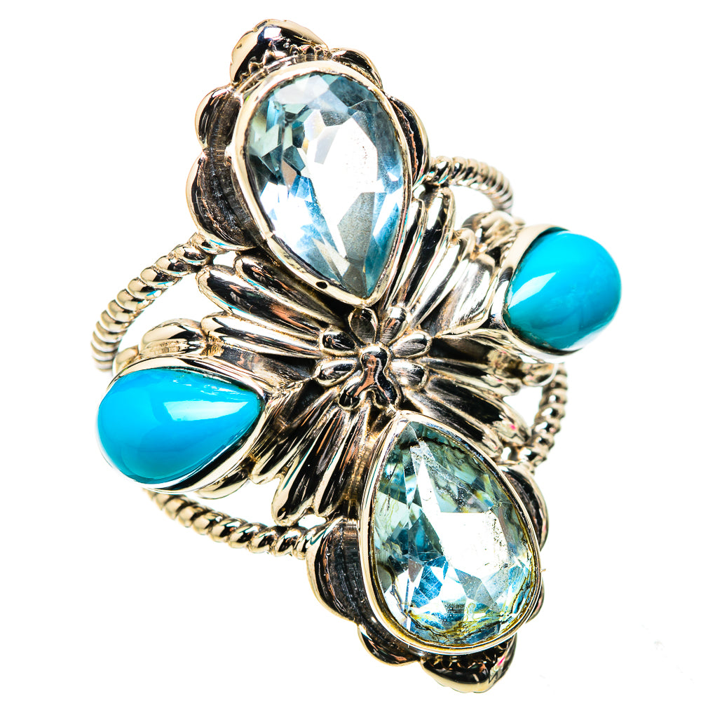 Anasilvercos Large Blue Topaz, Sleeping Beauty Turquoise Ring Size 7.5 (925 Sterling Silver)