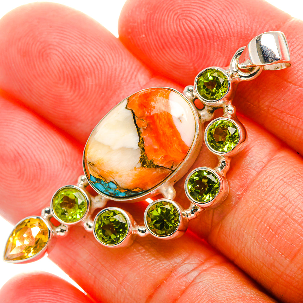 Spiny Oyster Turquoise, Peridot, Citrine Pendant 2 1/8" (925 Sterling Silver) PD37364