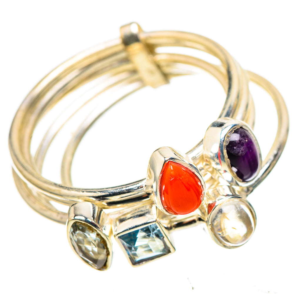 Red Coral, Tanzanite, Rainbow Moonstone, Blue Topaz 925 Sterling Silver Ring Size 9.5 (925 Sterling Silver) RING137661