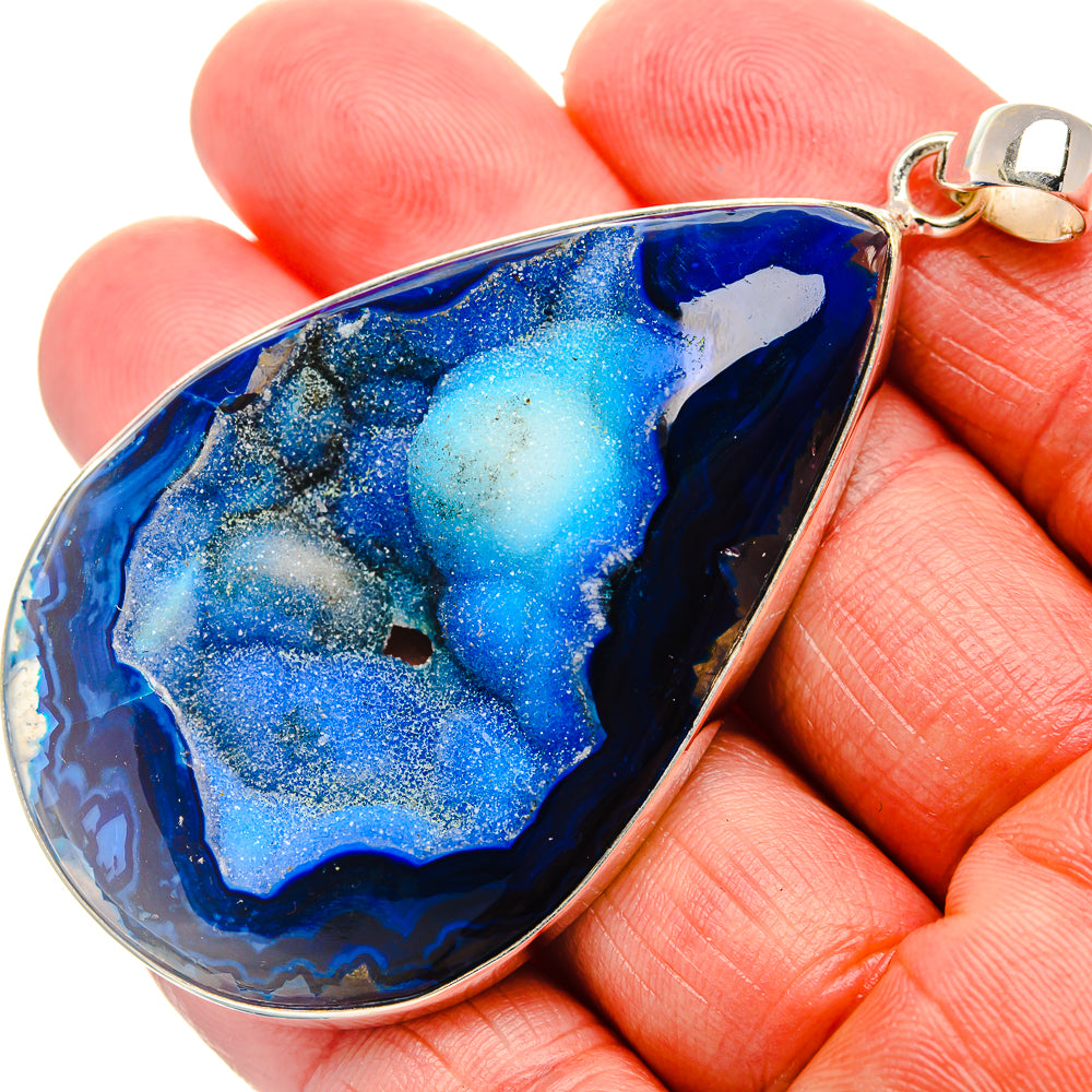 Blue Window Druzy Pendant 2 3/4"  (925 Sterling Silver) PD37225