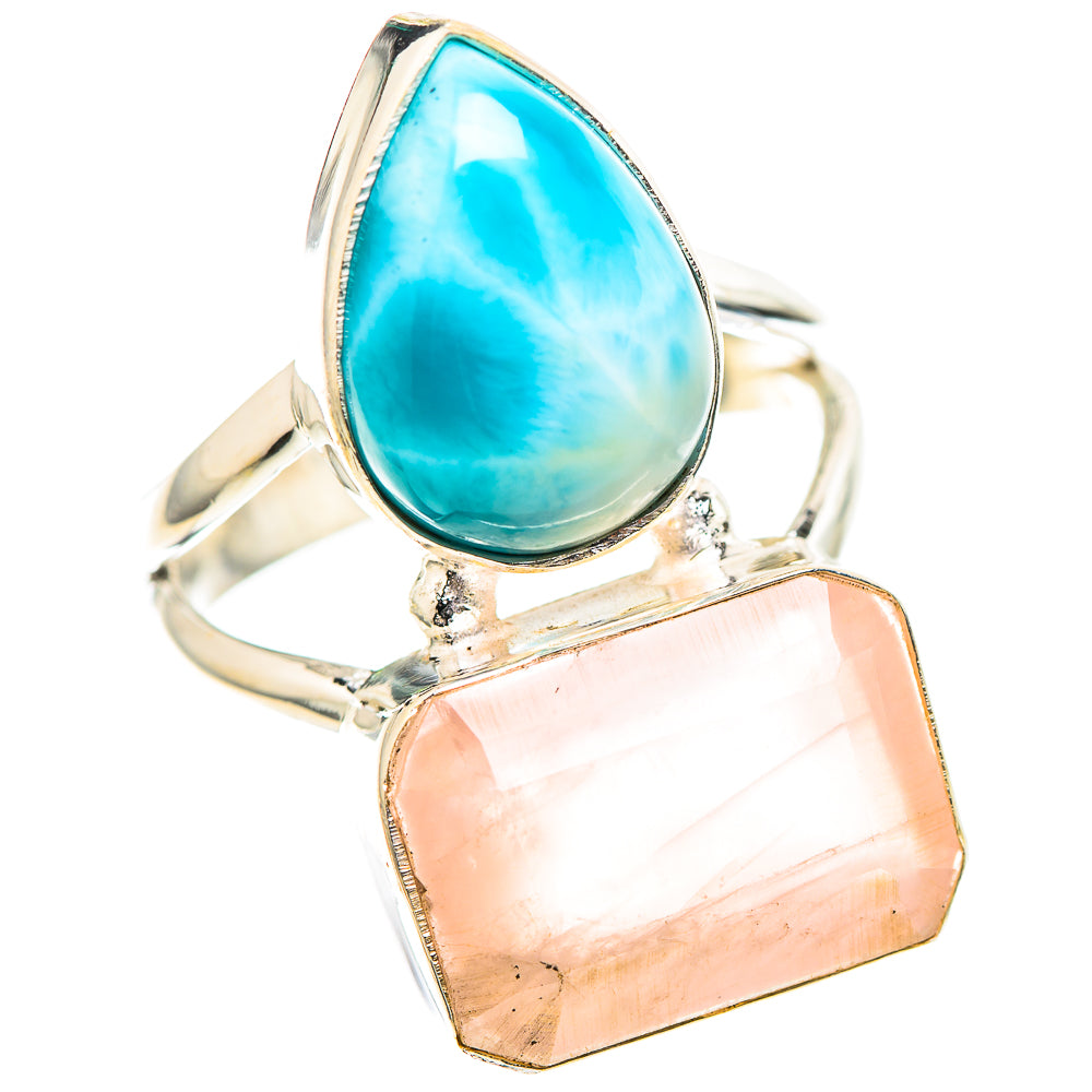 Rose Quartz, Larimar Ring Size 7.75 (925 Sterling Silver) RING136653