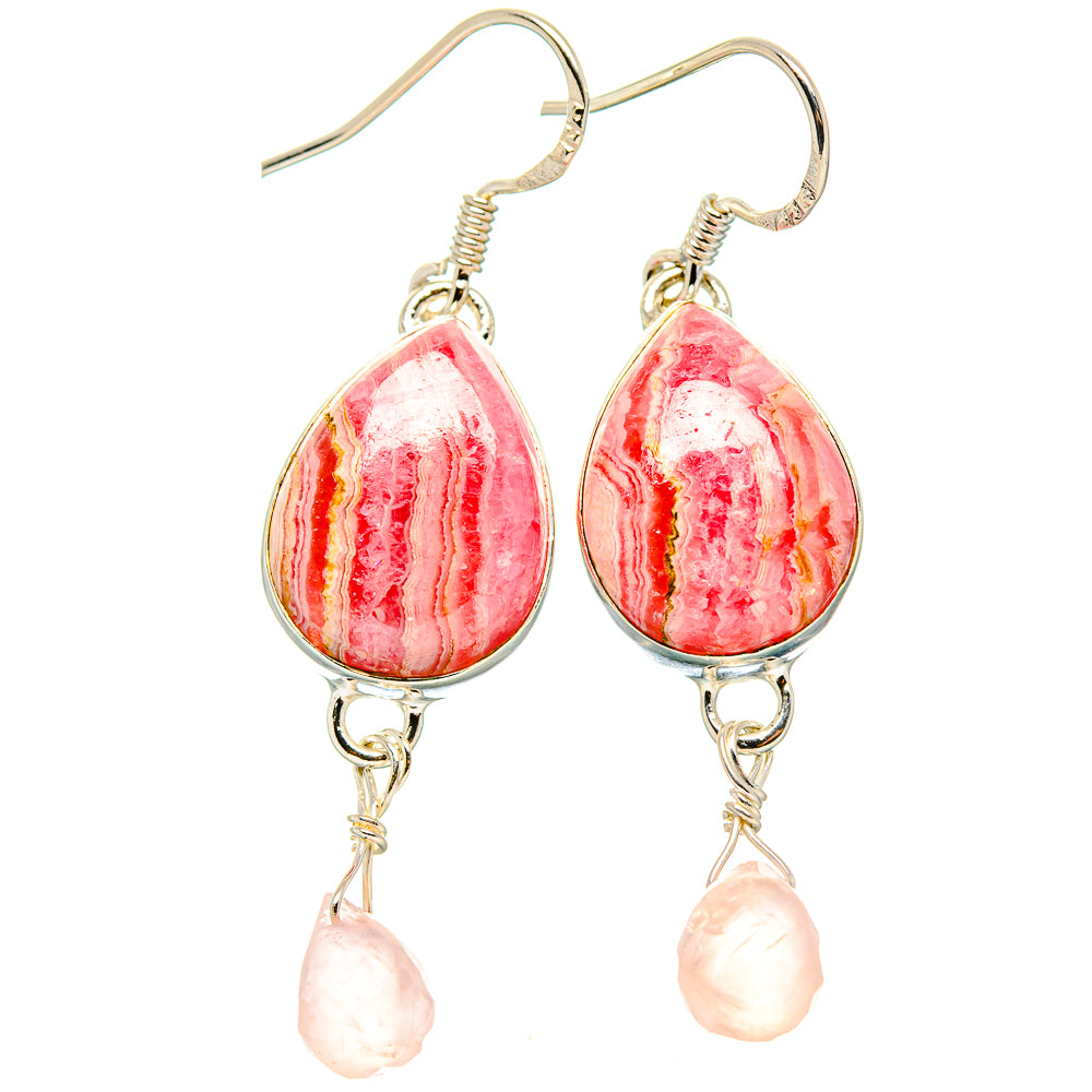 Rhodochrosite, Rose Quartz Earrings 1 7/8" (925 Sterling Silver) EARR431483
