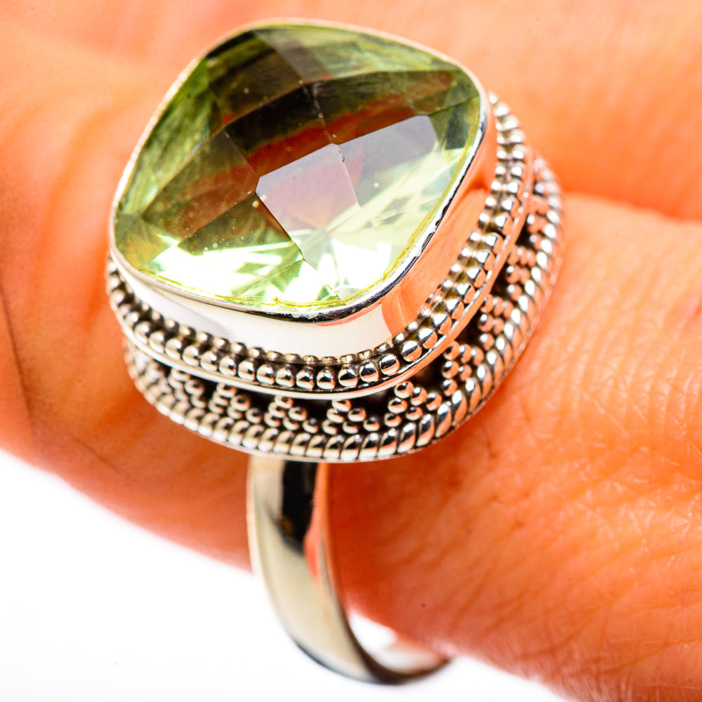 Faceted Green Amethyst Ring Size 10 (925 Sterling Silver) RING135623