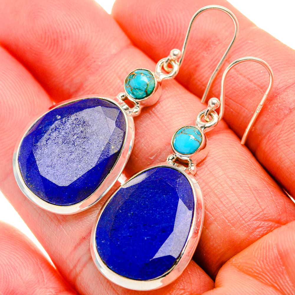 Lapis Lazuli, Tibetan Turquoise Earrings 1 3/4" (925 Sterling Silver) EARR431891