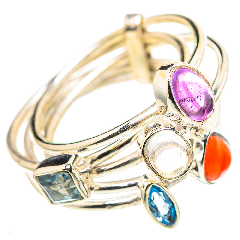 Amethyst, Red Coral, Blue Topaz, Rainbow Moonstone Ring Size 7.5 (925 Sterling Silver) RING136851
