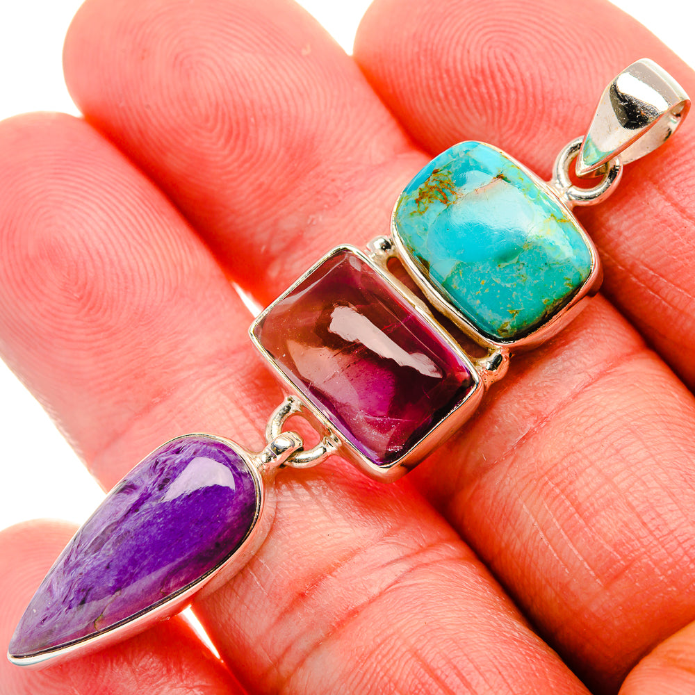 Charoite, Ametrine, Chrysocolla 925 Sterling Silver Pendant 2 3/8" (925 Sterling Silver) PD37740