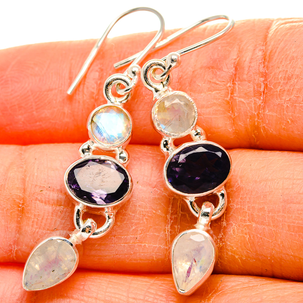 Rainbow Moonstone, Tanzanite Earrings 1 3/4" (925 Sterling Silver) EARR431751