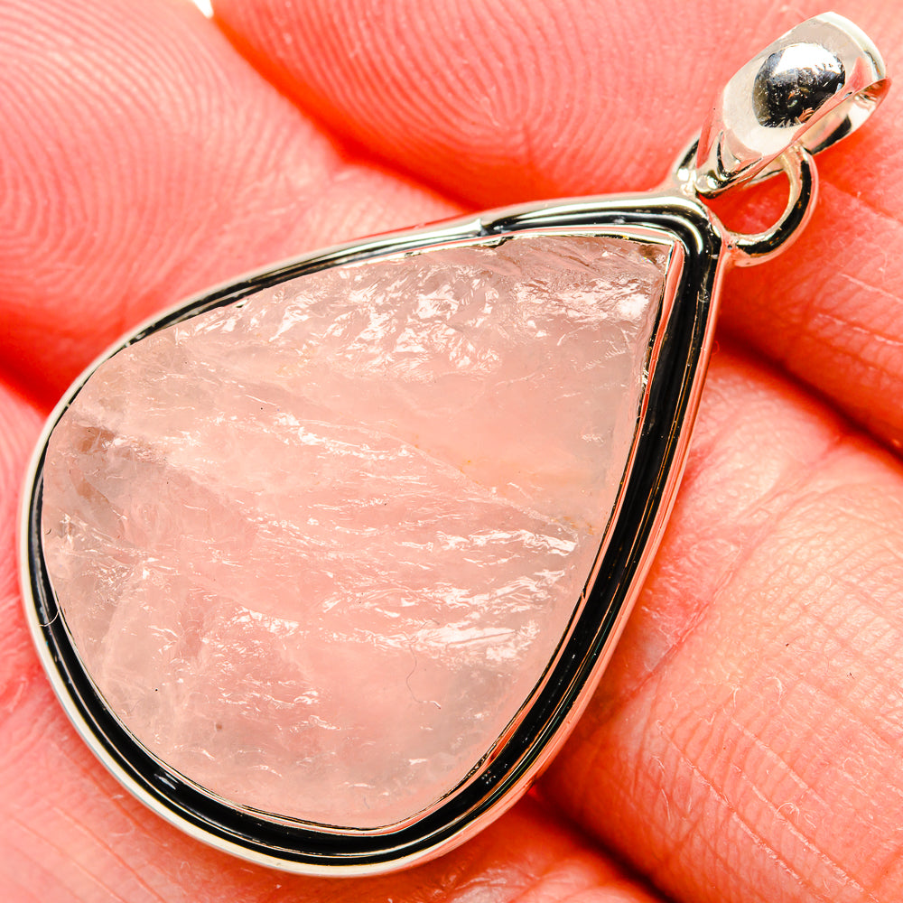 Rough Rose Quartz Pendant 1 3/4" (925 Sterling Silver) PD36741