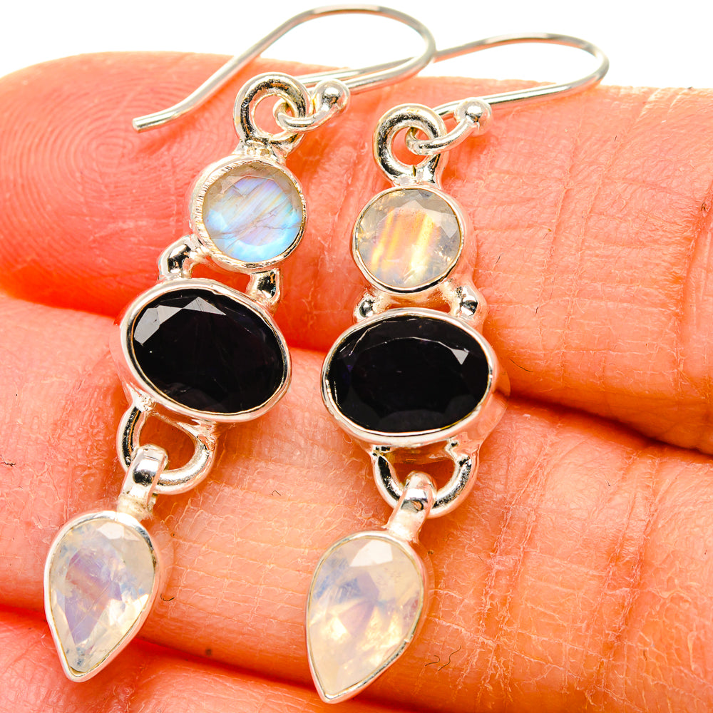 Rainbow Moonstone, Tanzanite Earrings 1 3/4" (925 Sterling Silver) EARR431785