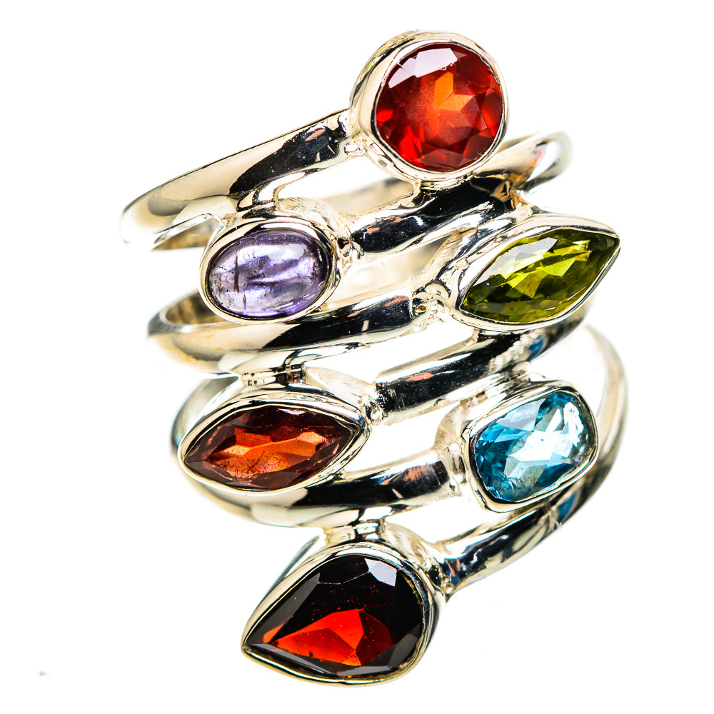 Large Garnet, Tanzanite, Peridot, Blue Topaz Ring Size 8.25 (925 Sterling Silver) RING136152