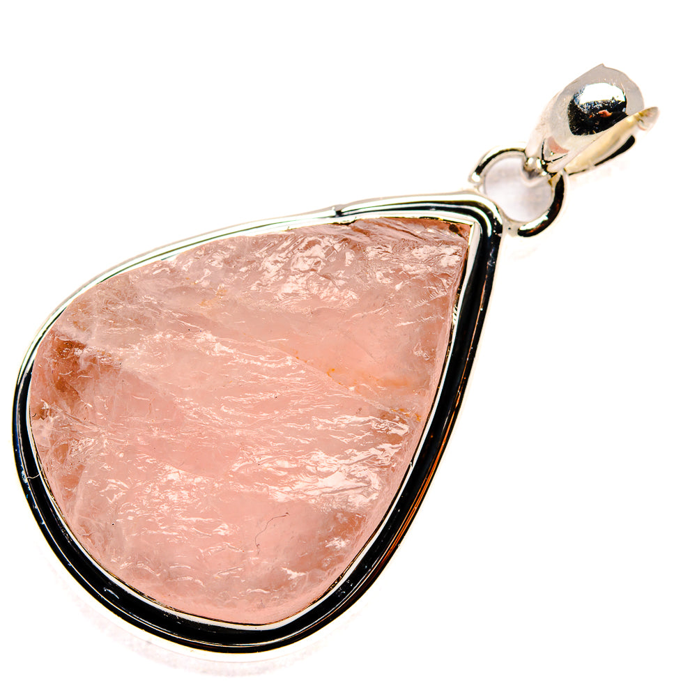 Rough Rose Quartz Pendant 1 3/4" (925 Sterling Silver) PD36741