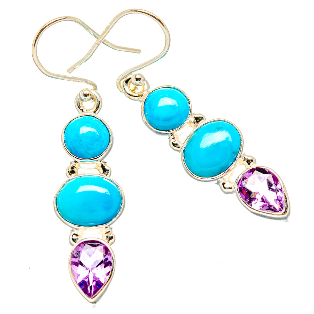 Sleeping Beauty Turquoise, Amethyst Earrings 1 3/4" (925 Sterling Silver) EARR431602
