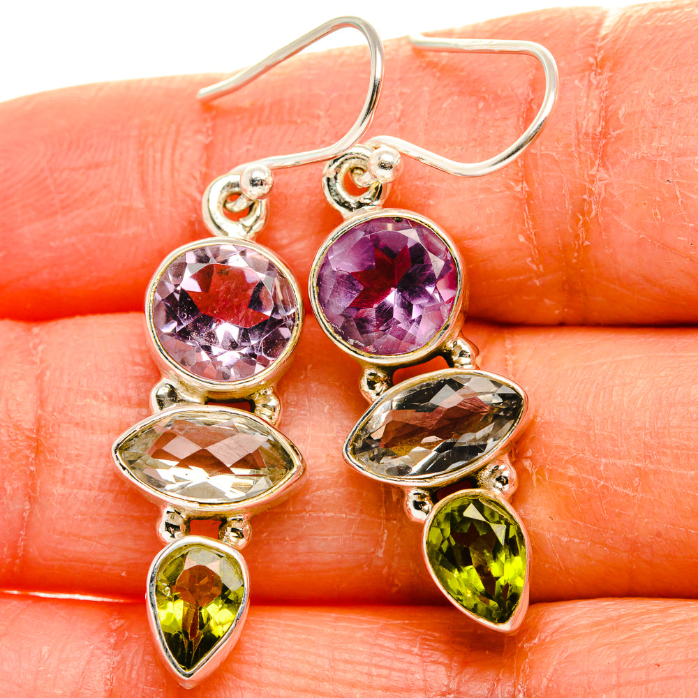 Green Amethyst, Peridot, Amethyst Earrings 1 3/4"  (925 Sterling Silver) EARR431652