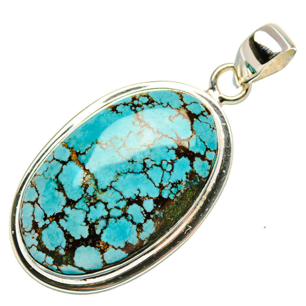Tibetan Turquoise Pendant 1 3/4" (925 Sterling Silver) PD37140