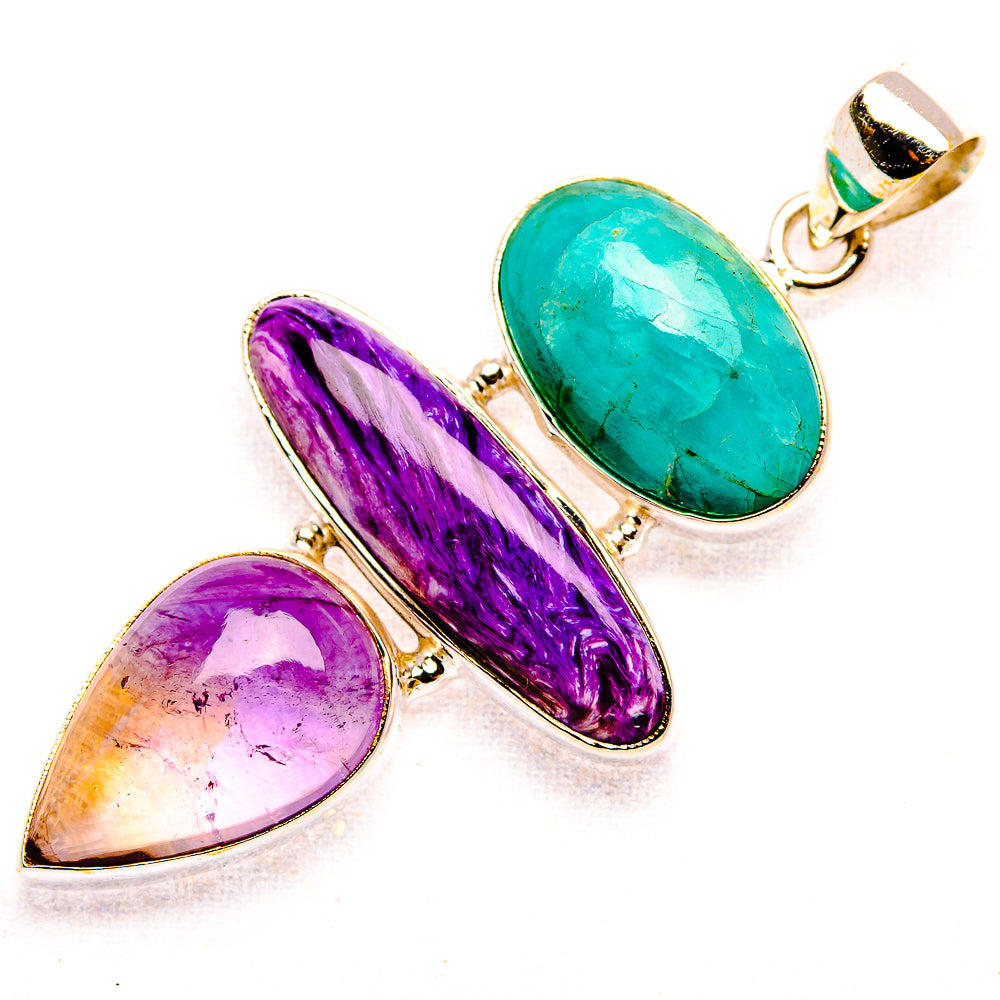 Charoite, Ametrine, Chrysocolla 925 Sterling Silver Pendant 2 1/8" (925 Sterling Silver) PD37709