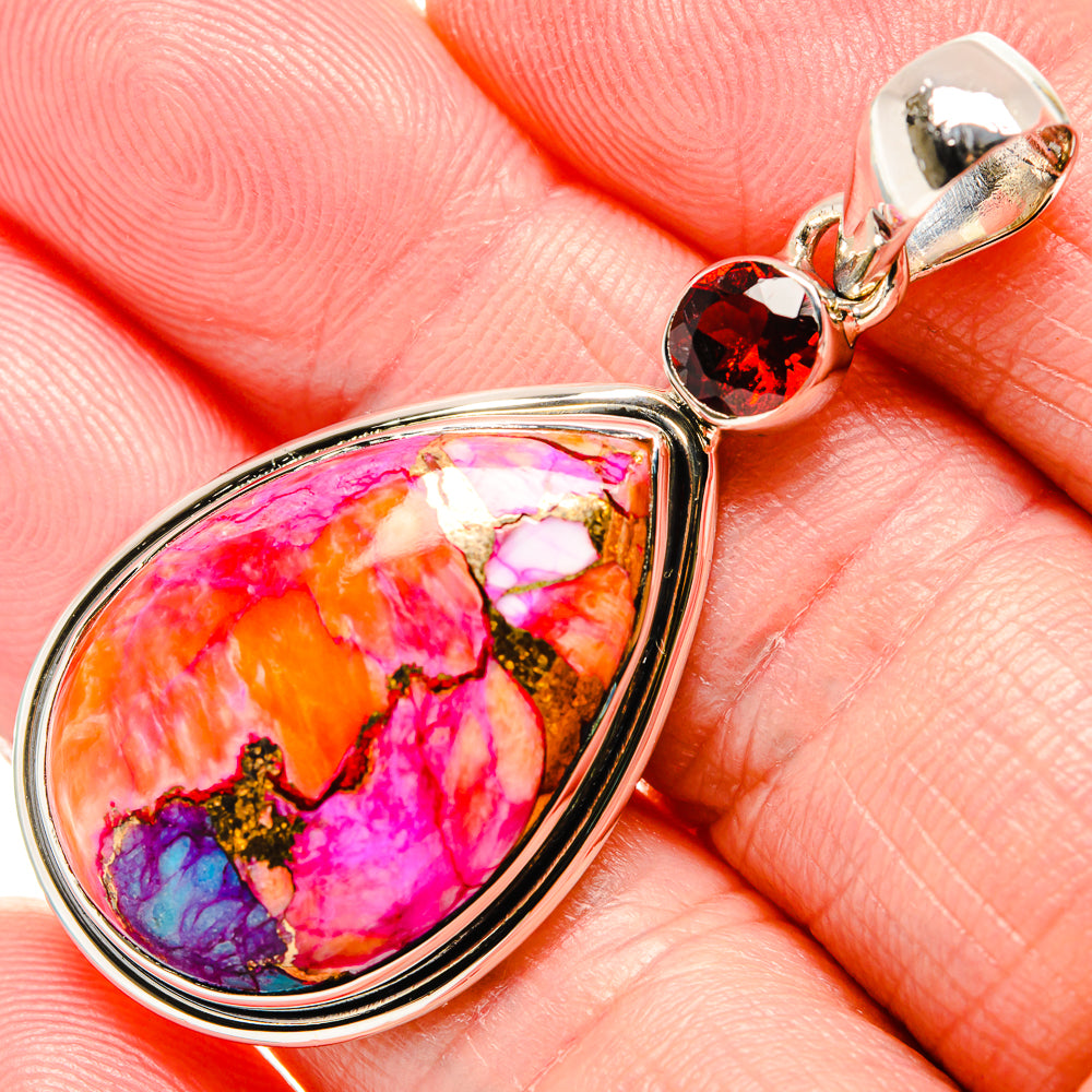 Kingman Pink Dahlia Turquoise, Garnet Pendant 2" (925 Sterling Silver) PD36363