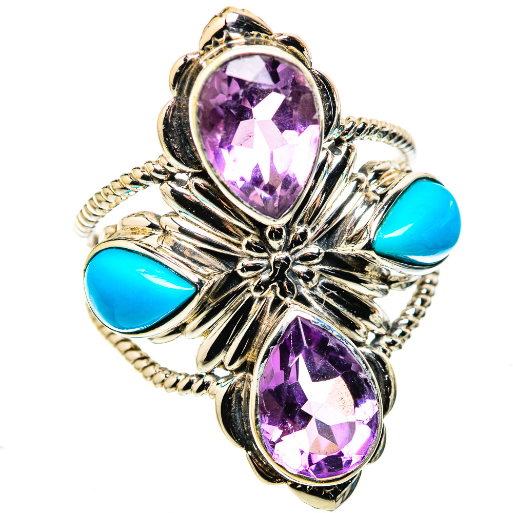 Large Faceted Amethyst, Sleeping Beauty Turquoise Ring Size 9 (925 Sterling Silver) RING136129