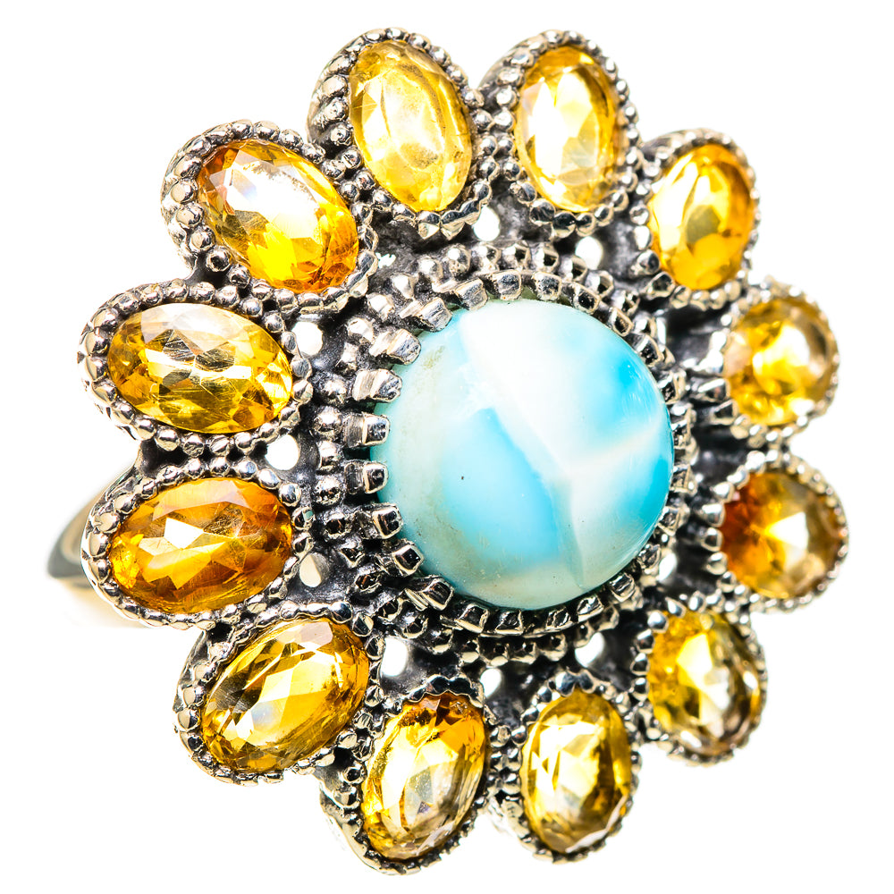 Large Larimar, Citrine 925 Sterling Silver Ring Size 9 (925 Sterling Silver) RING137780