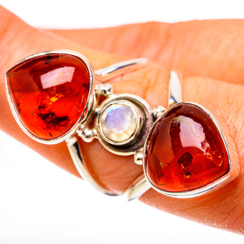 Large Baltic Amber, Rainbow Moonstone Ring Size 7 (925 Sterling Silver) RING134698