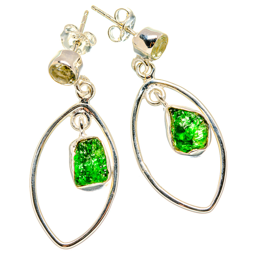 Rough Chrome Diopside, Citrine Earrings 1 1/2" (925 Sterling Silver) EARR431479