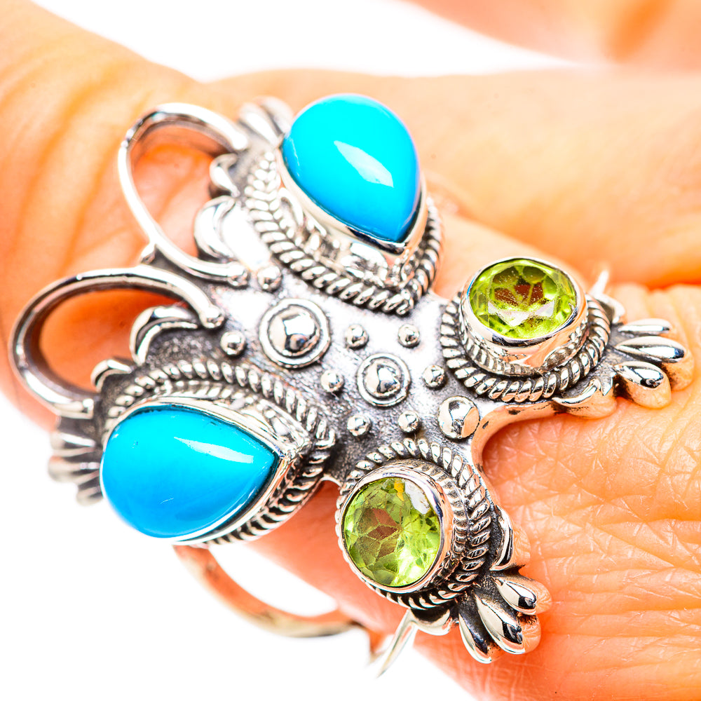 Large Sleeping Beauty Turquoise, Peridot 925 Sterling Silver Ring Size 9.75 (925 Sterling Silver) RING137326