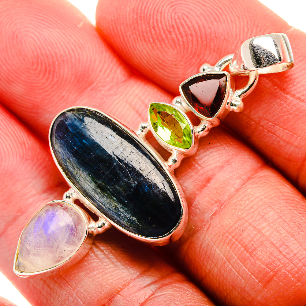 Kyanite, Rainbow Moonstone, Garnet, Peridot 925 Sterling Silver Pendant 1 7/8" (925 Sterling Silver) PD37733
