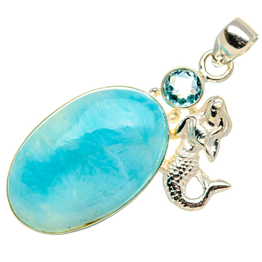 Larimar, Blue Topaz 925 Sterling Silver Pendant 1 7/8" (925 Sterling Silver) PD37681