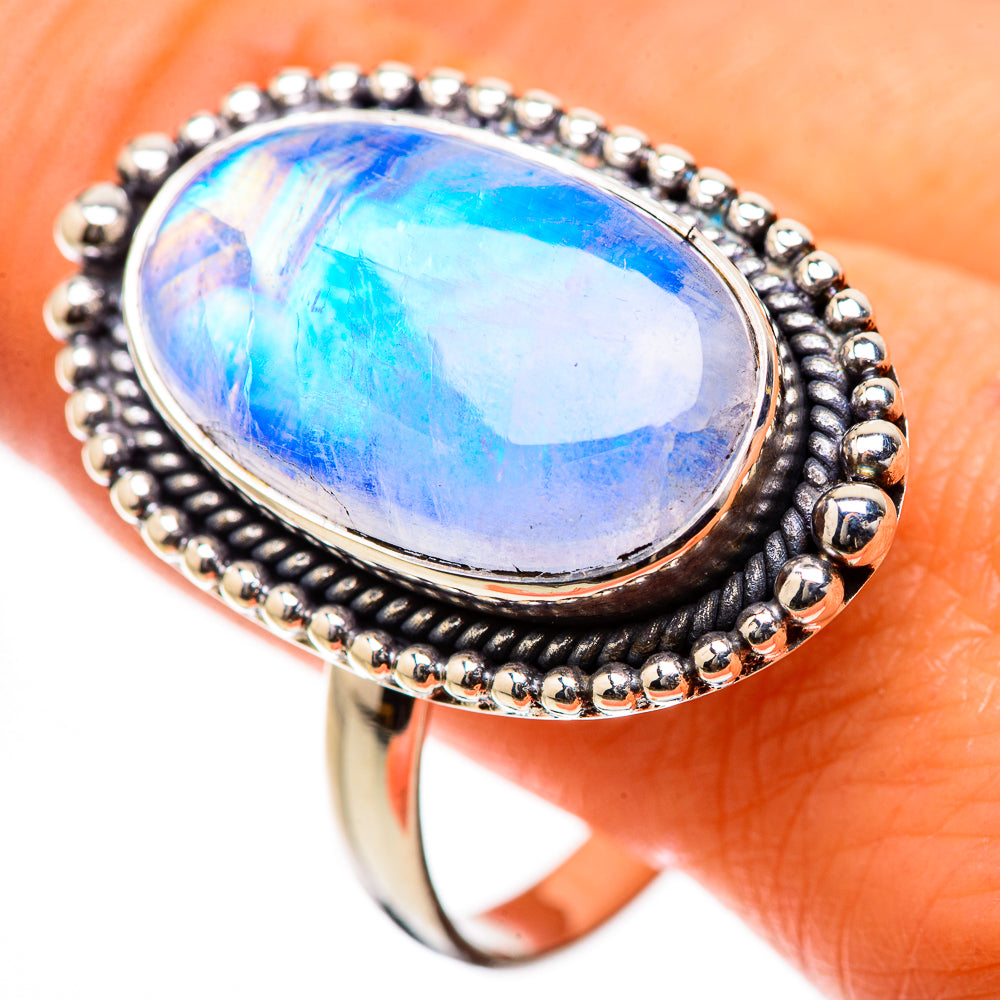 Large Rainbow Moonstone Ring Size 13.25 (925 Sterling Silver) RING135581
