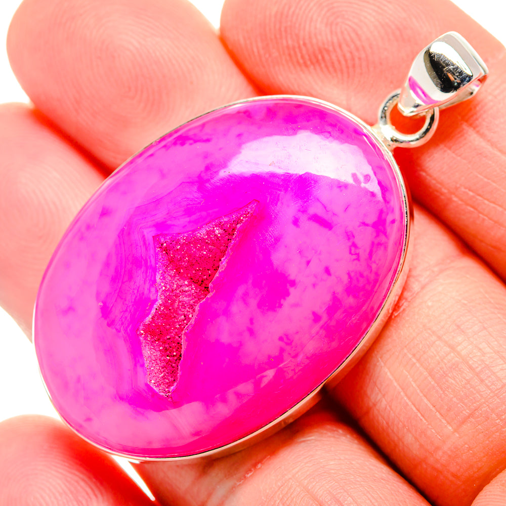 Pink Window Druzy Pendant 2"  (925 Sterling Silver) PD36949