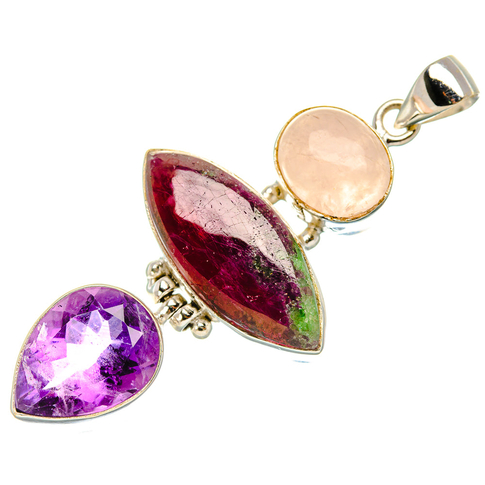 Ruby Zoisite, Amethyst, Rainbow Moonstone Pendant 2 1/4" (925 Sterling Silver) PD37599