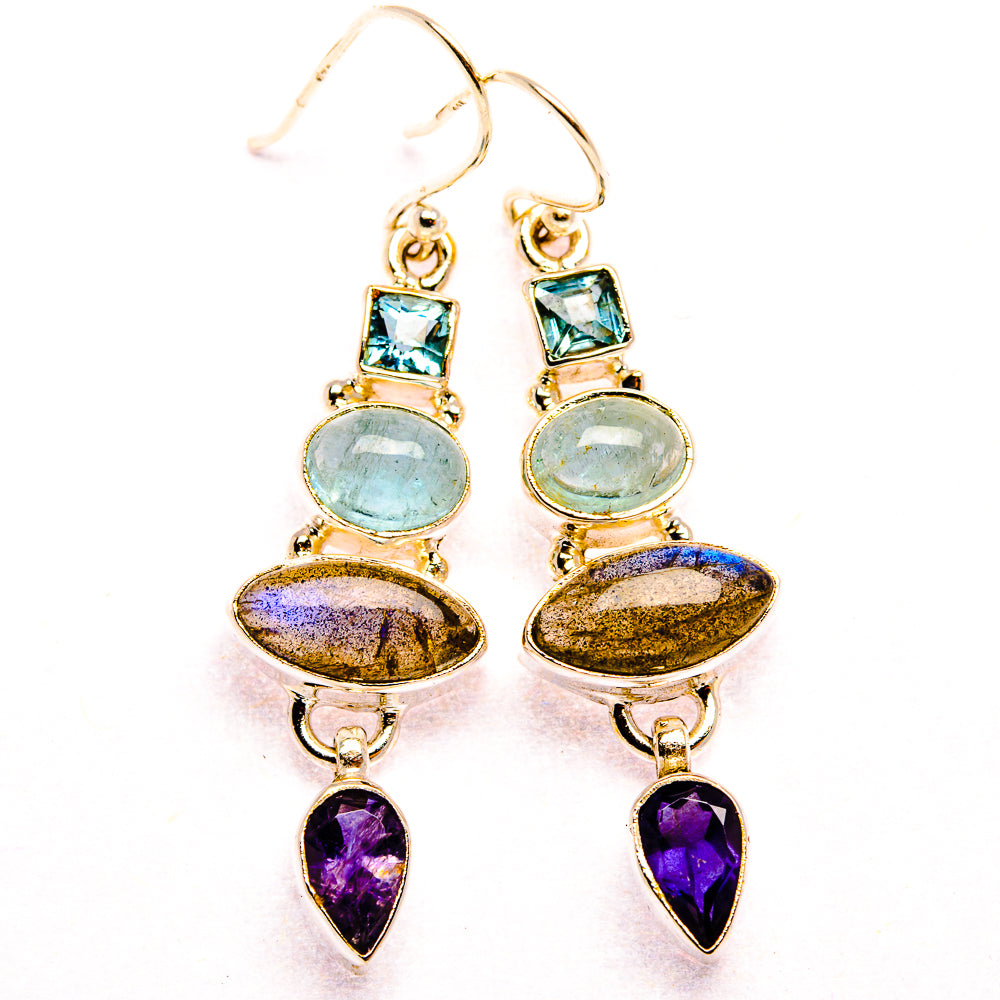 Labradorite, Tanzanite, Aquamarine, Blue Topaz Earrings 1 7/8" (925 Sterling Silver) EARR431844