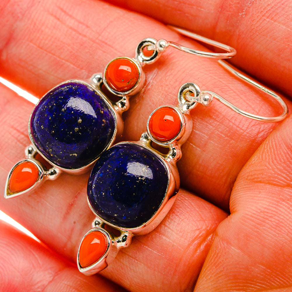 Lapis Lazuli, Carnelian Earrings 1 5/8" (925 Sterling Silver) EARR431852