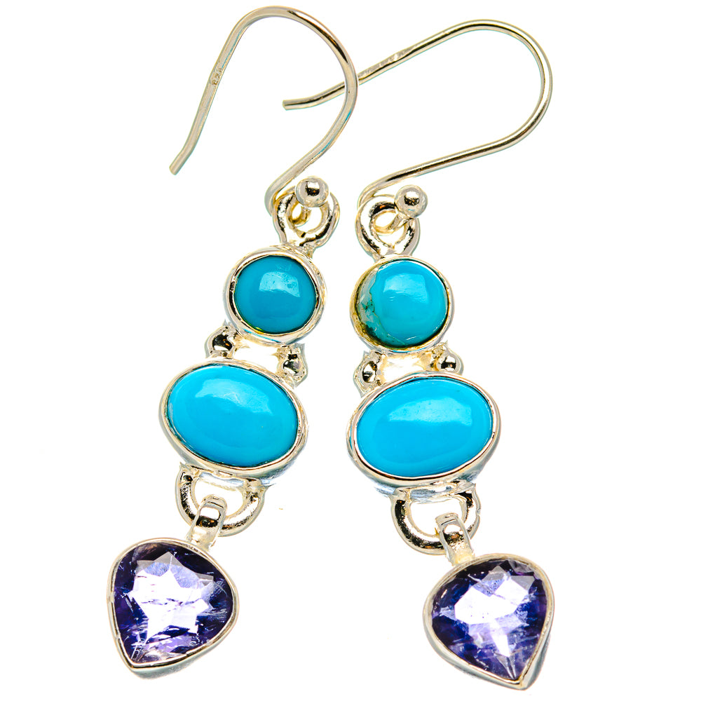 Sleeping Beauty Turquoise, Tanzanite Earrings 1 3/4" (925 Sterling Silver) EARR431792