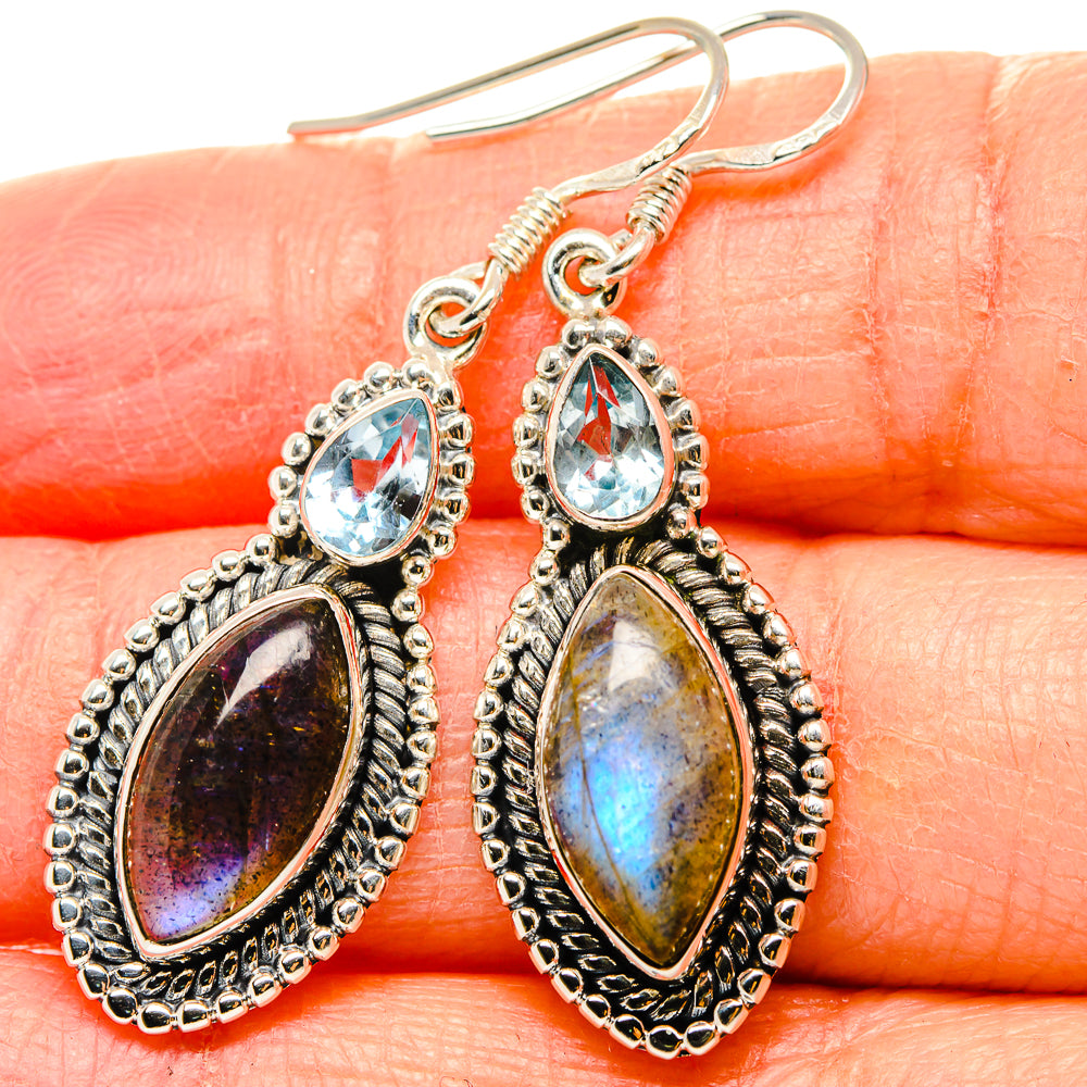 Labradorite, Blue Topaz Earrings 1 3/4" (925 Sterling Silver) EARR431506