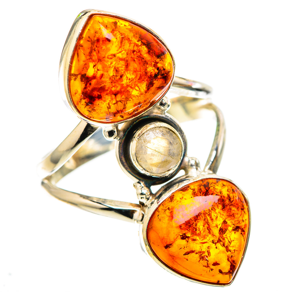 Large Baltic Amber, Rainbow Moonstone Ring Size 10 (925 Sterling Silver) RING136166