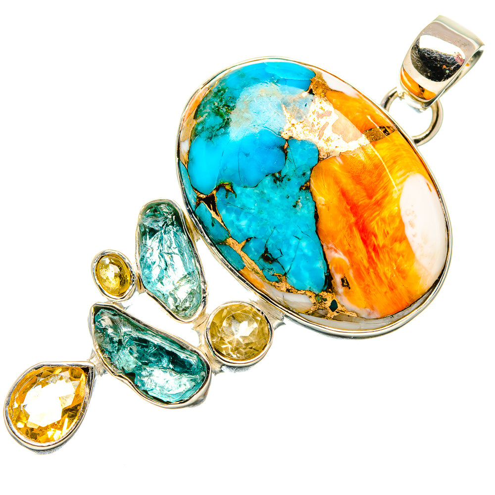 Spiny Oyster Turquoise, Apatite, Citrine Pendant 2 1/4" (925 Sterling Silver) PD36370