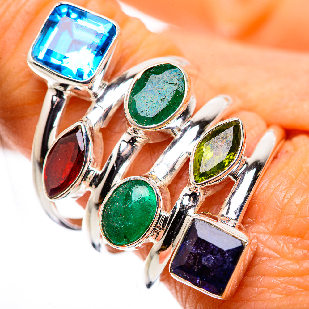 Large Blue Topaz, Emerald, Peridot, Garnet, Tanzanite Ring Size 9.75 (925 Sterling Silver) RING135788