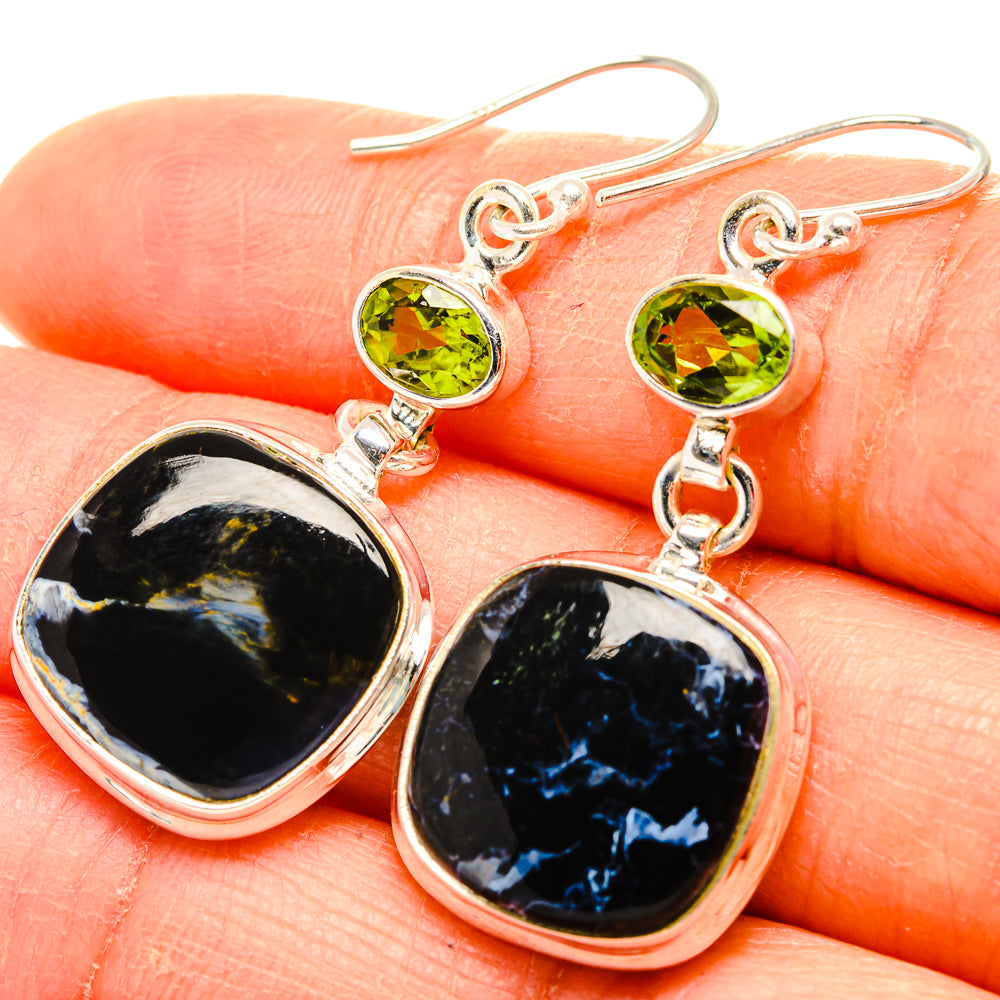 Pietersite, Peridot Earrings 1 3/4" (925 Sterling Silver) EARR431589