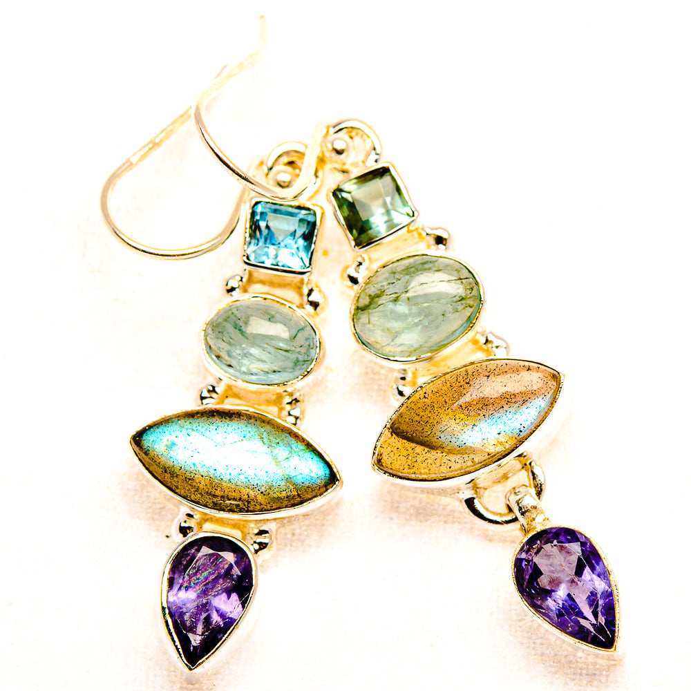 Labradorite, Tanzanite, Aquamarine, Blue Topaz Earrings 1 3/4" (925 Sterling Silver) EARR431873