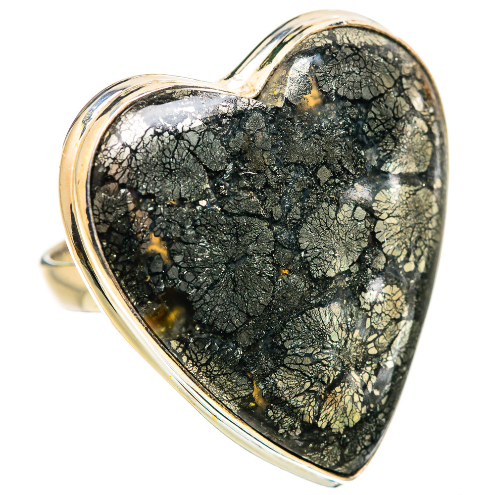 Huge Pyrite In Black Onyx Ring Size 9.75 (925 Sterling Silver) RING135711