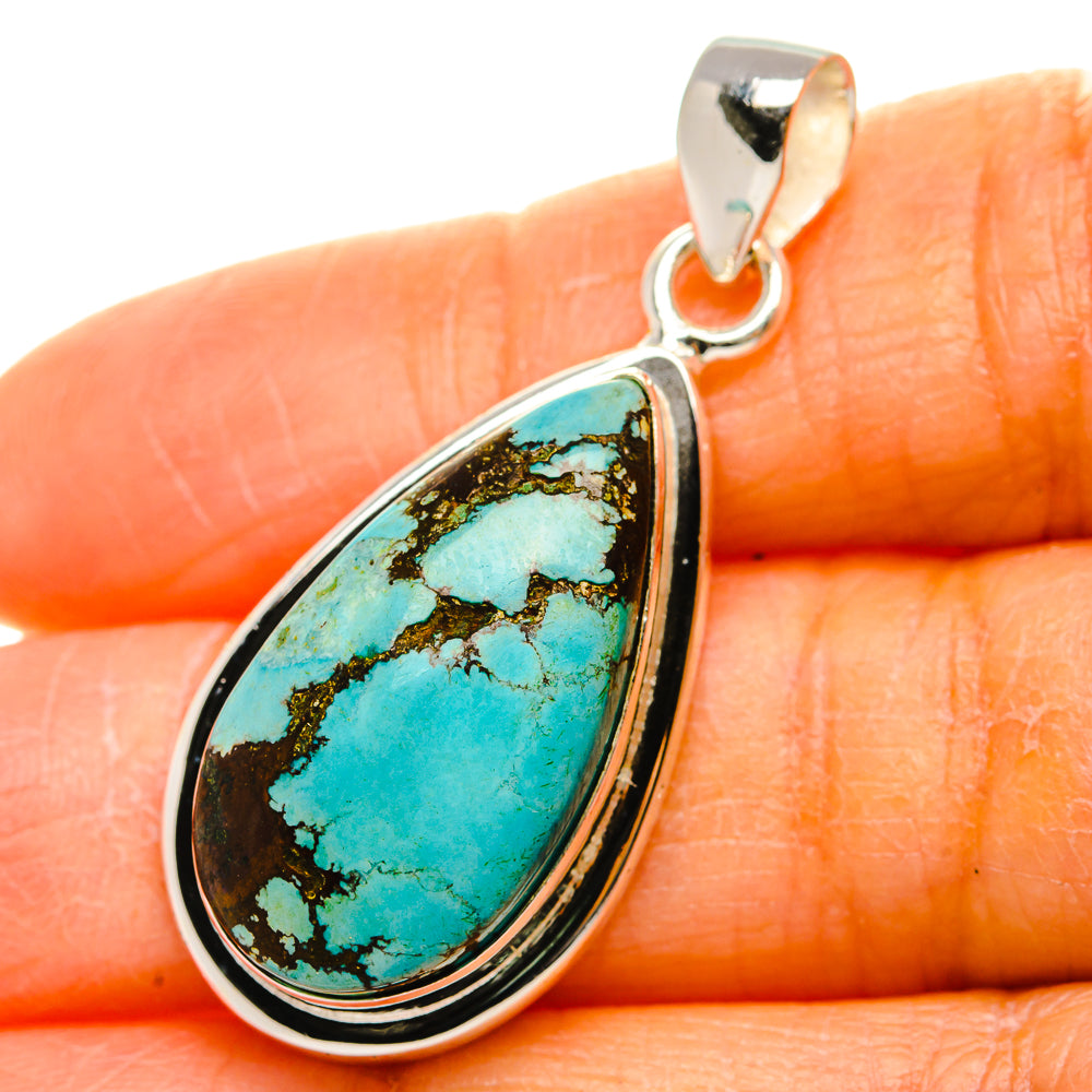Tibetan Turquoise Pendant 1 1/2"  (925 Sterling Silver) PD37267
