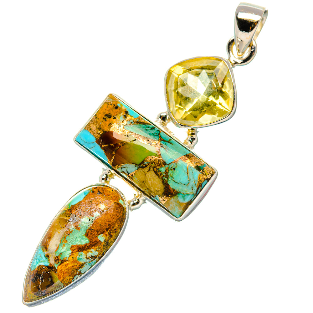 Kingman Mohave Turquoise, Citrine Pendant 2 1/4"  (925 Sterling Silver) PD37237
