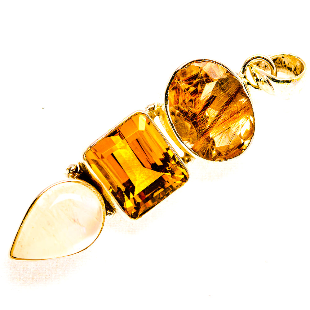 Faceted Citrine, Rainbow Moonstone Pendant 1 7/8" (925 Sterling Silver) PD37531
