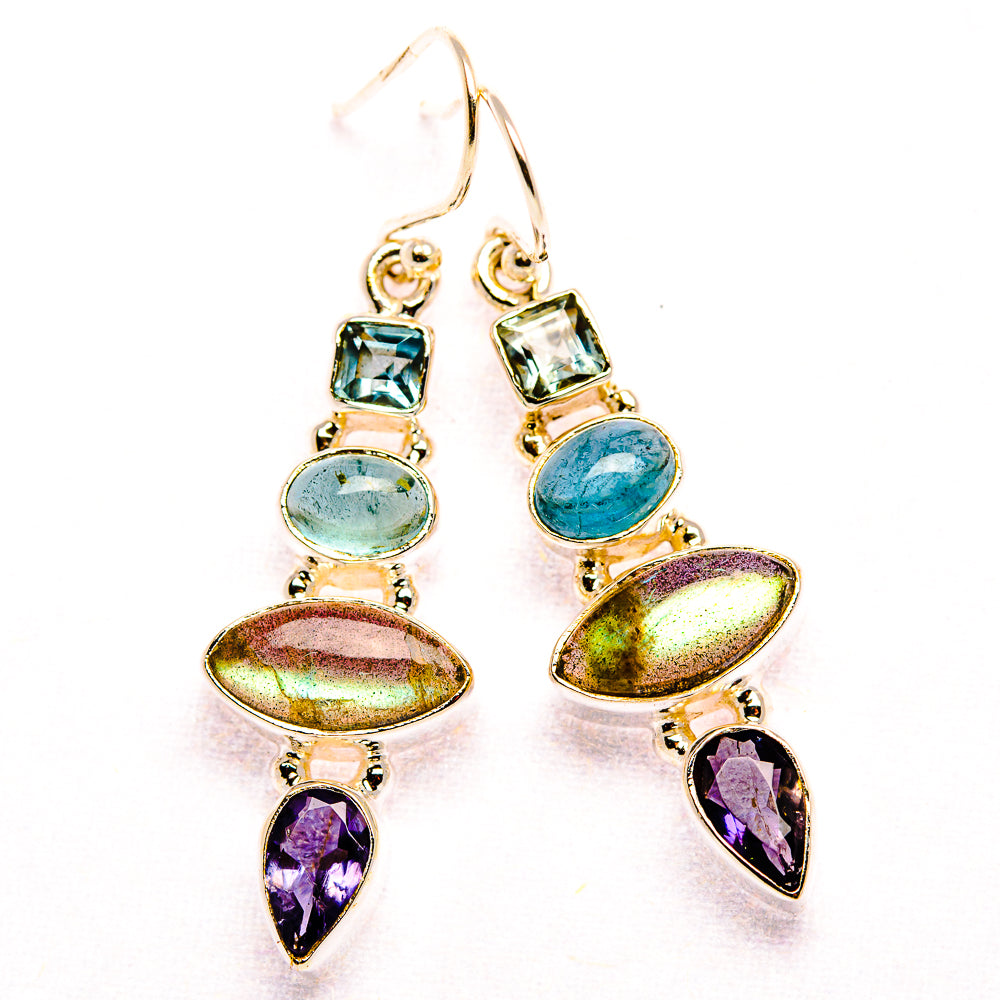Labradorite, Tanzanite, Aquamarine, Blue Topaz Earrings 1 7/8" (925 Sterling Silver) EARR431854