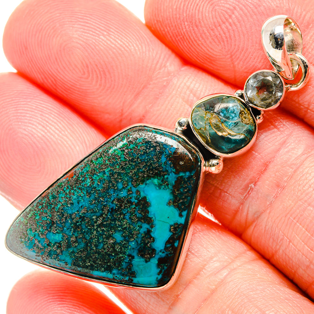 Tibetan Turquoise, Apatite, White Quartz Pendant 2 1/4" (925 Sterling Silver) PD36375