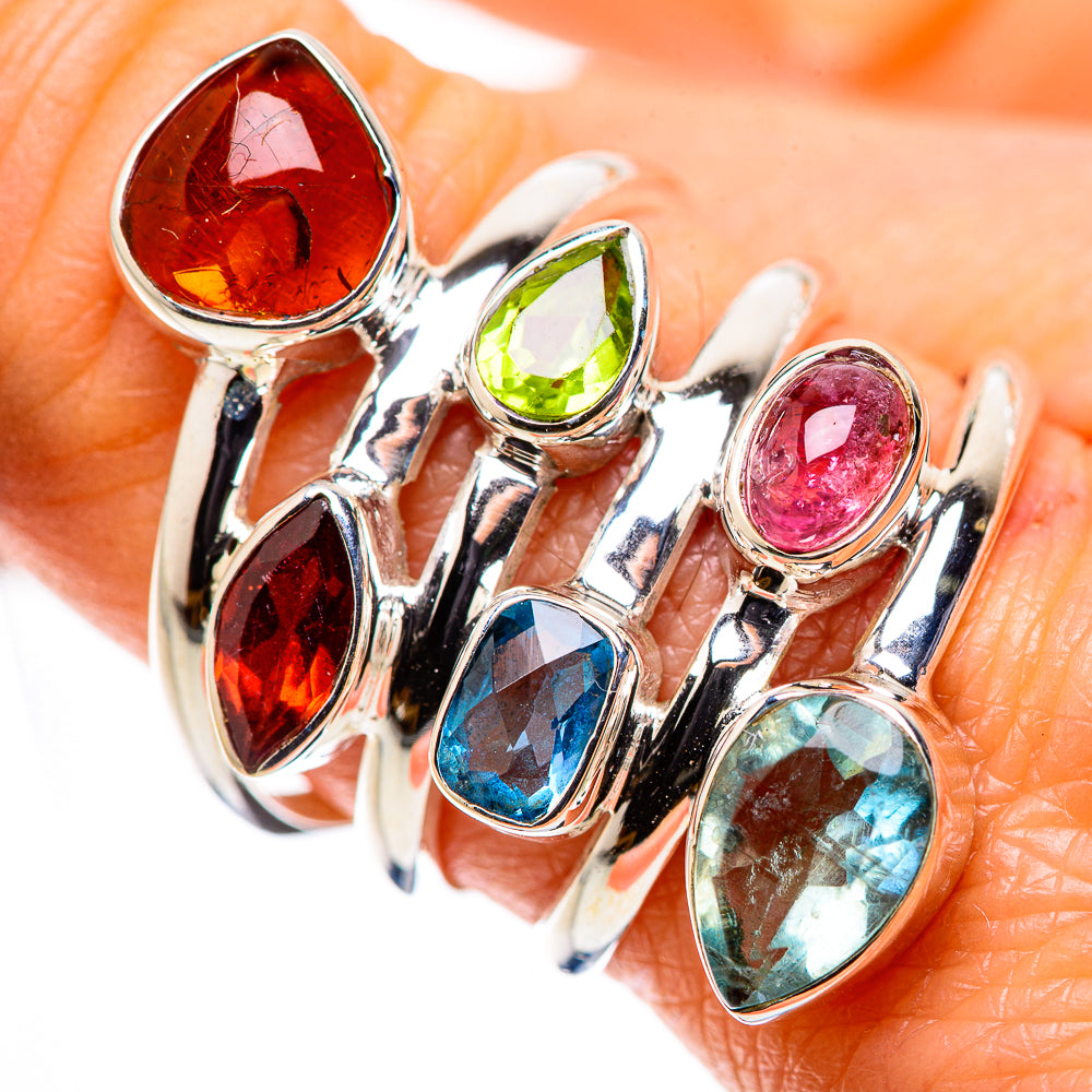 Large Baltic Amber, Garnet, Peridot, Blue Topaz, Pink Tourmaline Ring Size 9.25 (925 Sterling Silver) RING135749
