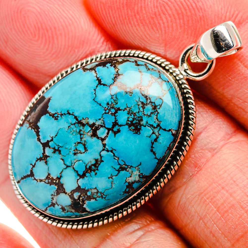 Tibetan Turquoise Pendant 1 3/4" (925 Sterling Silver) PD36972