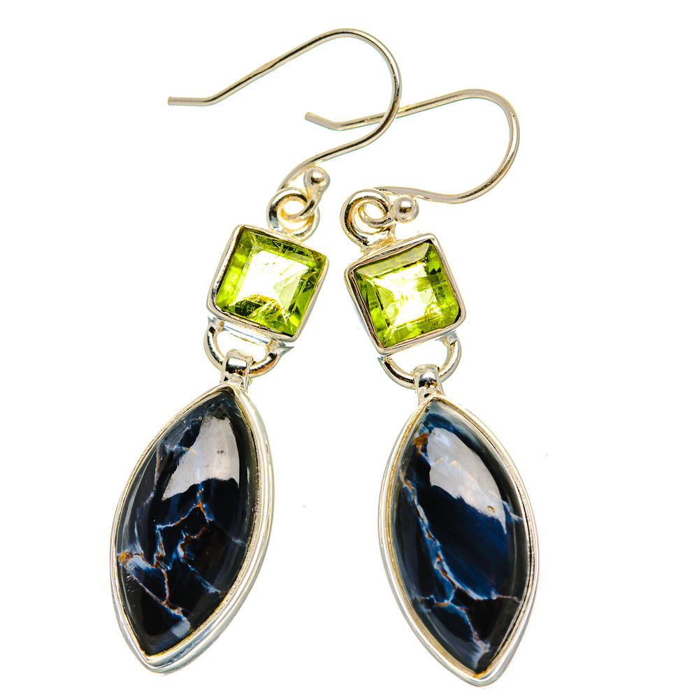 Anasilvercos Pietersite, Peridot Earrings 1 3/4" (925 Sterling Silver)