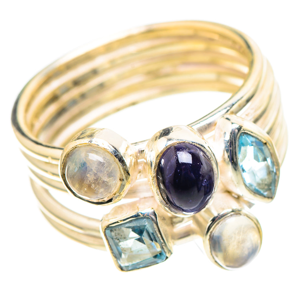 Natural Tanzanite, Blue Topaz, Rainbow Moonstone Ring Size 7 (925 Sterling Silver) RING136676