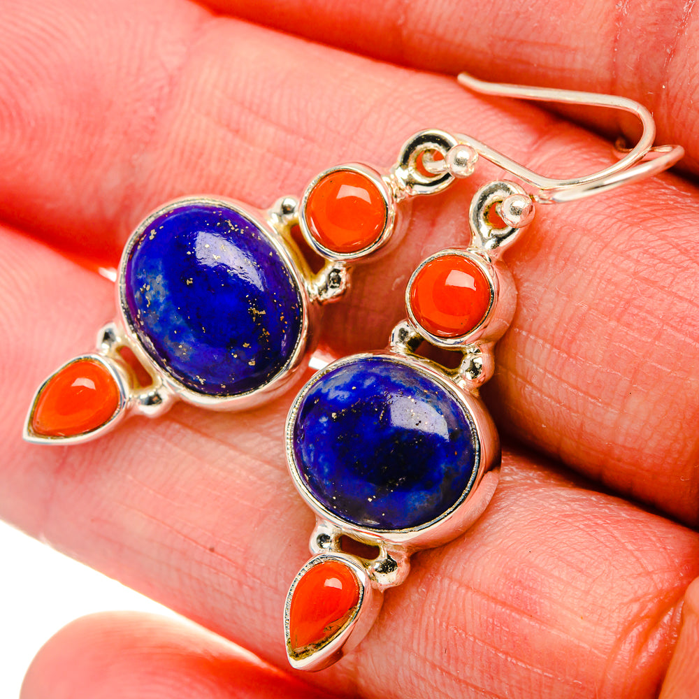 Lapis Lazuli, Red Coral Earrings 1 5/8" (925 Sterling Silver) EARR431899